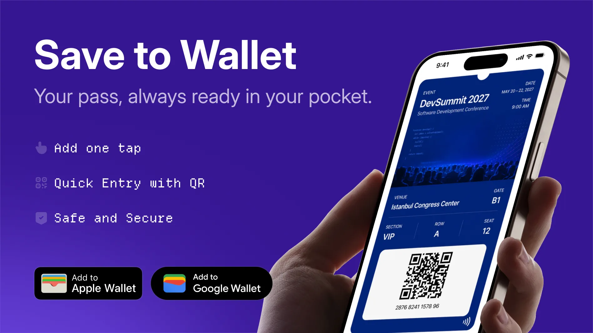 Your event pass, now in Apple Wallet and Google Wallet